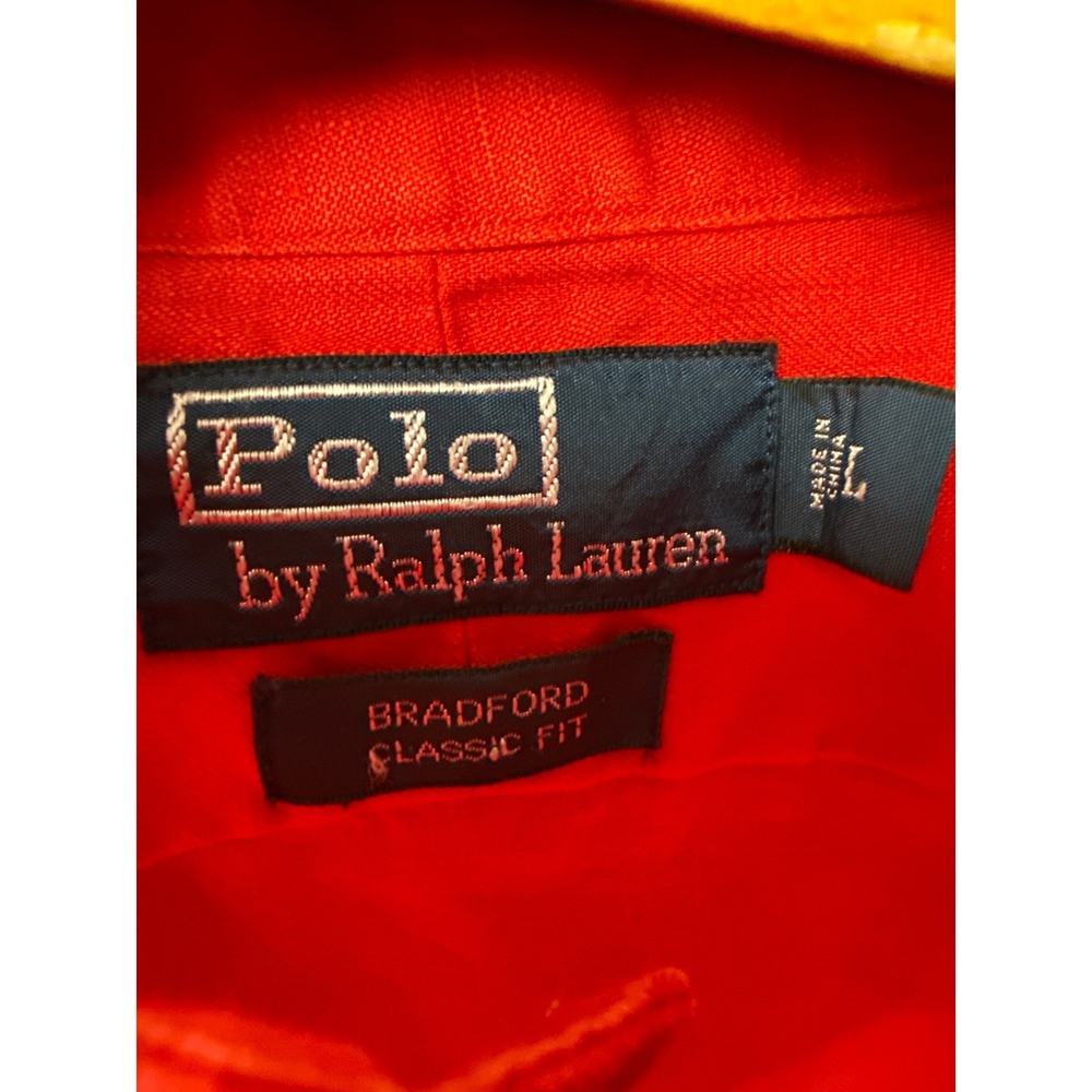 Vtg Polo Ralph Lauren Bradford Classic F Red 100% Linen Short Sleeve Shirt Men L View 3